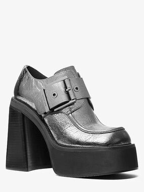 {MICHAEL Michael Kors} Colby Crackled Gunmetal Metallic Leather Platforms